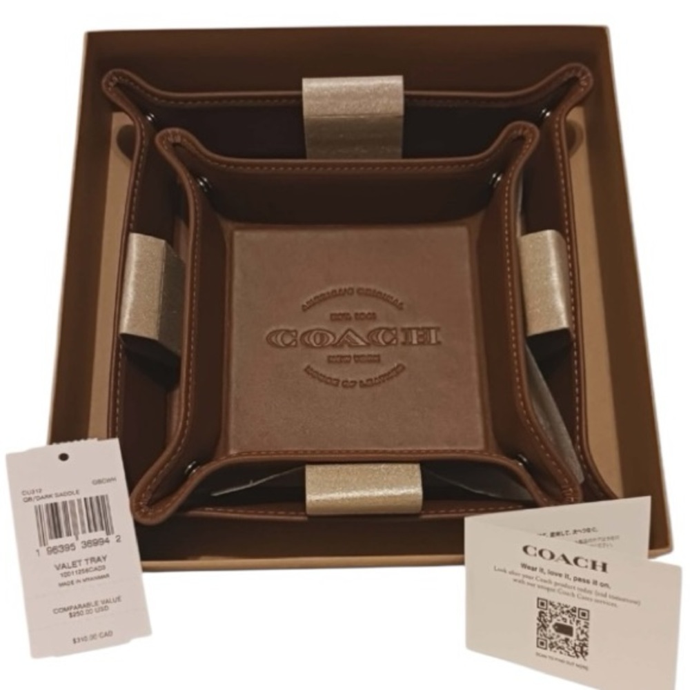 Coach Leather Valet Tray Set Dark Saddle Brown Mens Organizer NWT $250 - Picture 6 of 9